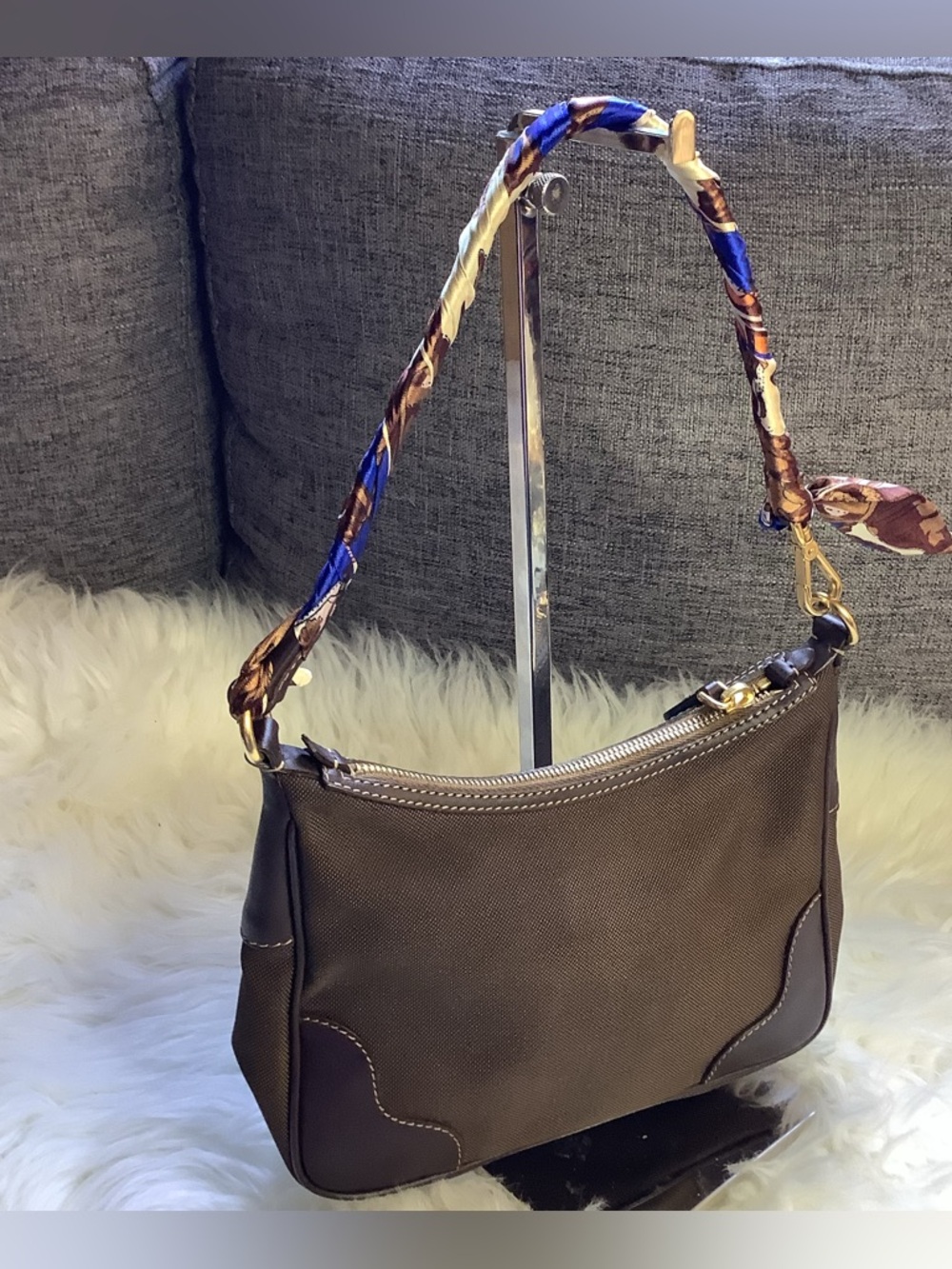 Prada Brown Logo Jacquard Mini Hobo bag - Picture 2 of 15